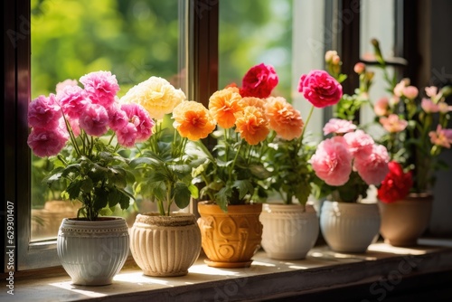 Beautiful pots with flowers. © kardaska