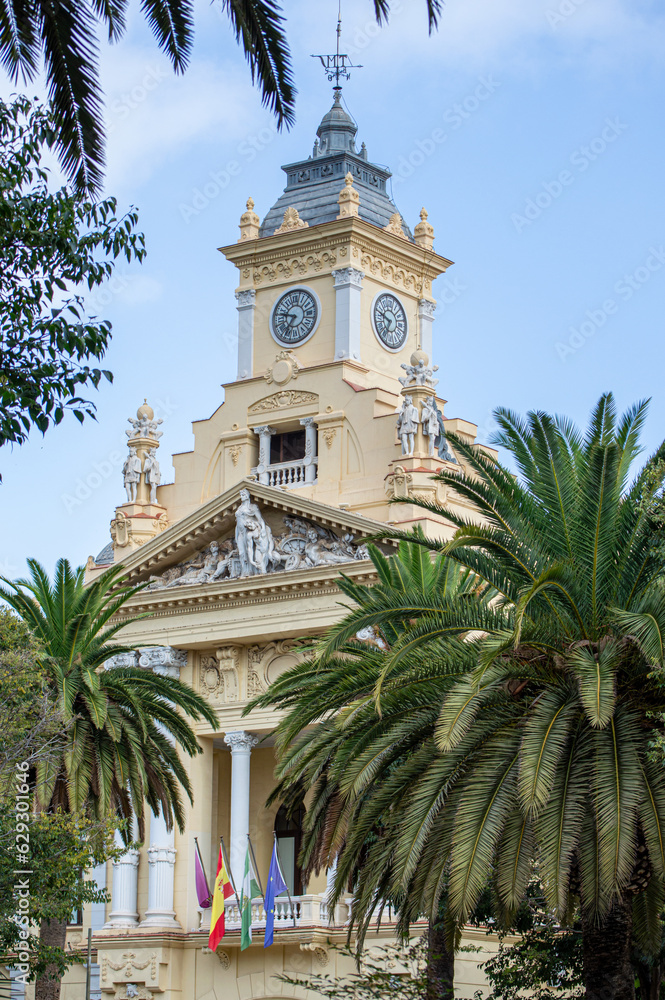 Malaga Town Hall (Ayuntamiento de Malaga) in a summer day in the morning in Malaga, Spain on July 17, 2023
