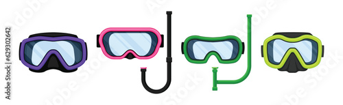 Watertight Diving Goggles and Snorkeling Tube for Swimming Underwater Vector Set