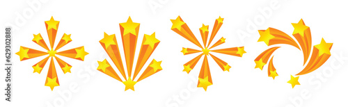 Fireworks with Yellow Star Sparkle as Bright Festive Explosion Vector Set