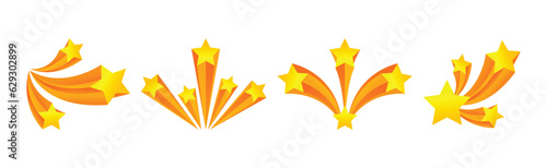 Fireworks with Yellow Star Sparkle as Bright Festive Explosion Vector Set