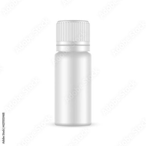 Blank Plastic Medical or Cosmetic Bottle Mockup, Isolated on White Background. Vector Illustration