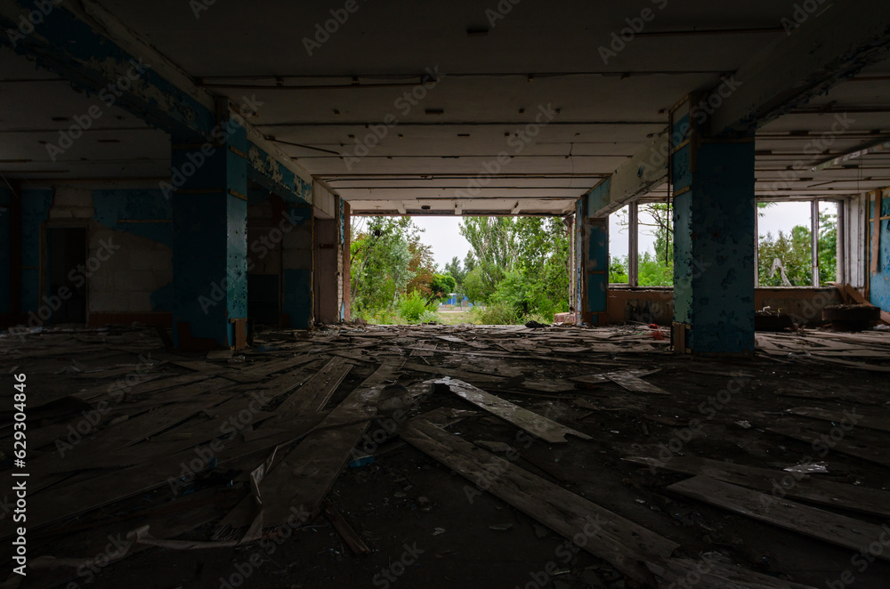 inside a destroyed school in Ukraine