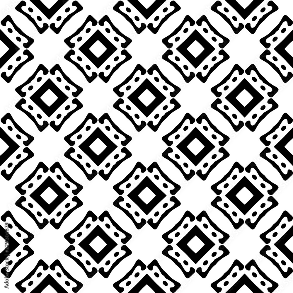 Black and white geometric seamless pattern with abstact shapes. Repeat pattern for fashion, textile design,  on wall paper, wrapping paper, fabrics and home decor.