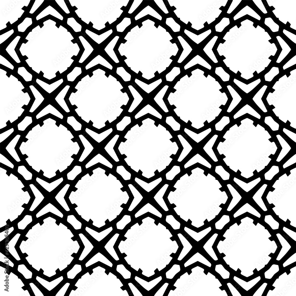 Naklejka premium Black and white geometric seamless pattern with abstact shapes. Repeat pattern for fashion, textile design, on wall paper, wrapping paper, fabrics and home decor.
