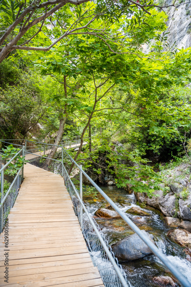 Sapadere canyon with wooden paths and cascades of waterfalls in the Taurus mountains near Alanya, Turkey Sapadere canyon with wooden paths and cascades of waterfalls in the Taurus mountains near Alanya, Turkey