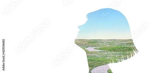 Nature landscape in portrait of woman. concept art of mind, soul and spiritual. photo