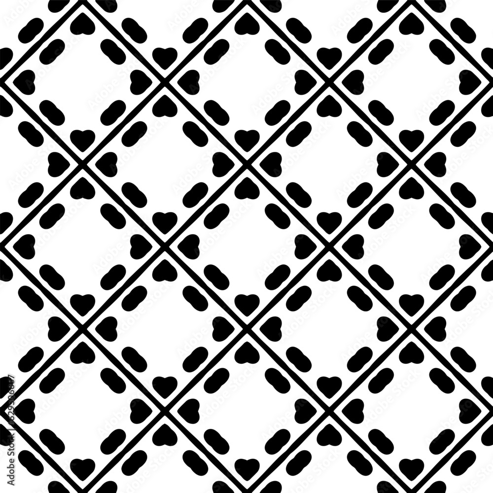 Black and white geometric seamless pattern with abstact shapes. Repeat pattern for fashion, textile design,  on wall paper, wrapping paper, fabrics and home decor.