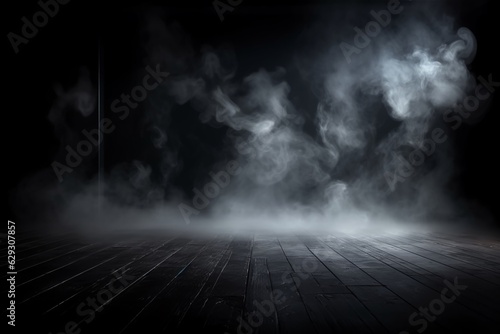 Dark Misty Room with Wooden Floor 