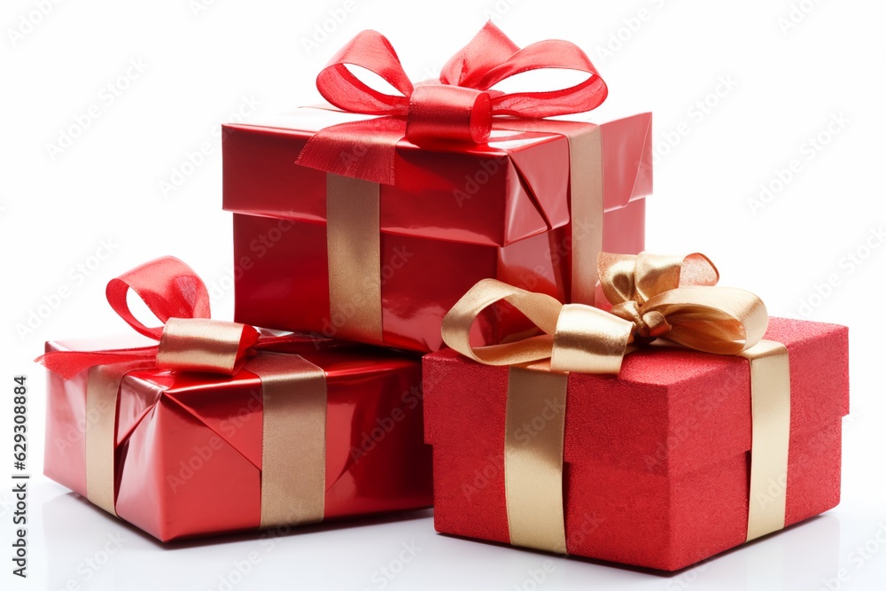 red gift box with ribbon - obrazy, fototapety, plakaty 