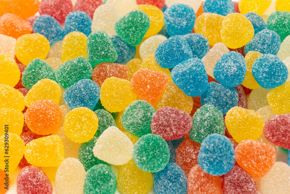 Assorted gummy candies. Top view. Jelly sweets. Assorted gummy candies. Top view. Jelly sweets.