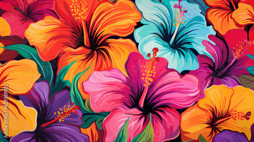 beauty of nature with a colorful hibiscus pattern in a whimsical and playful drawing style