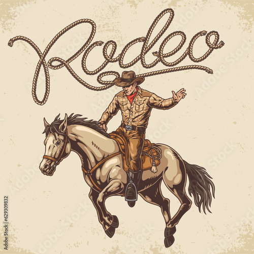 Cowboy rodeo colorful vintage sticker