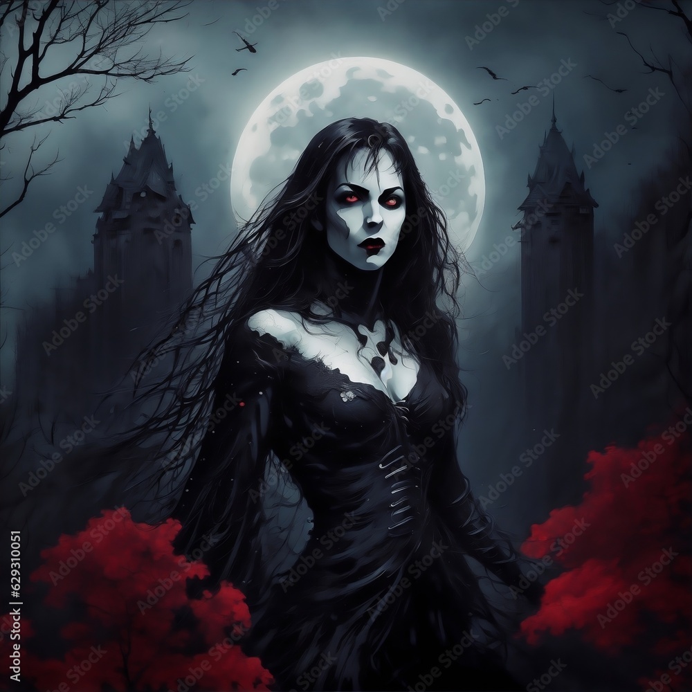 The Woman Vampire Blood Moon Night Queen darkness Dracula horror design ...