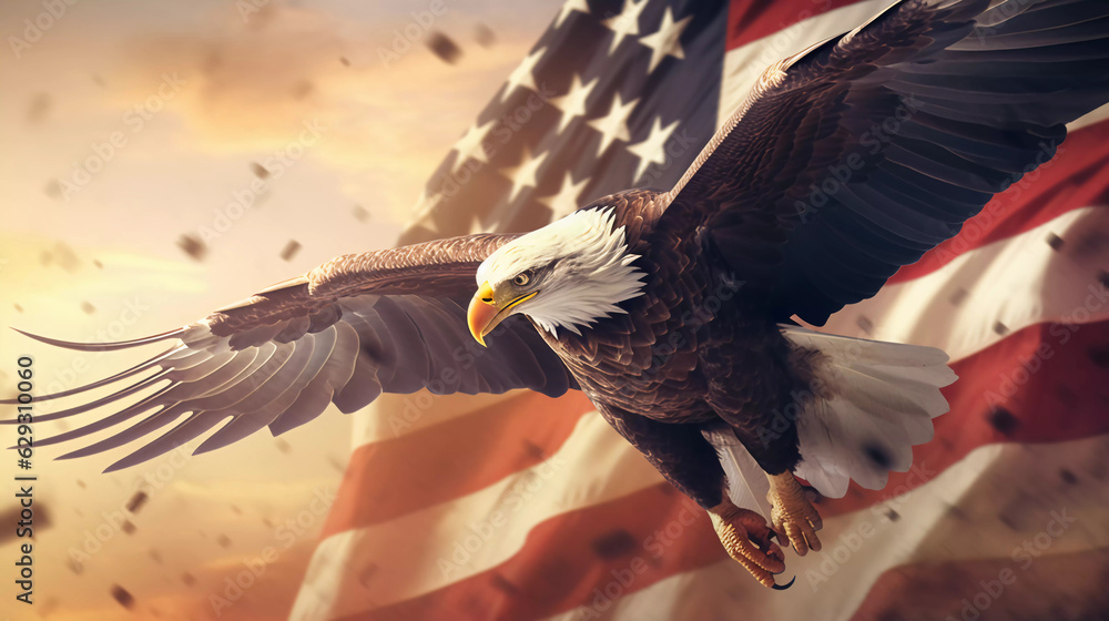 Naklejka premium eagle in front of an US flag background. AI generated