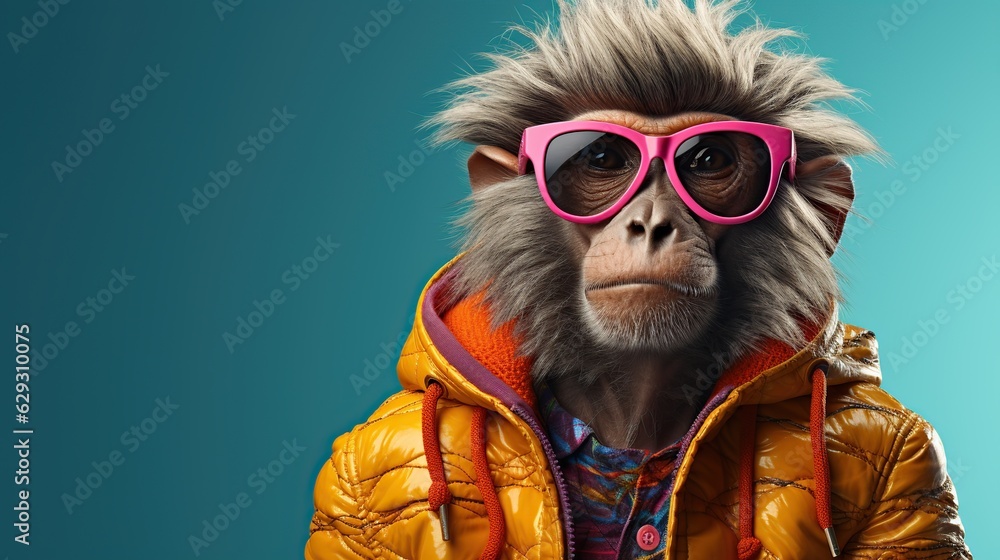 monkey wearing glasses and jacket
