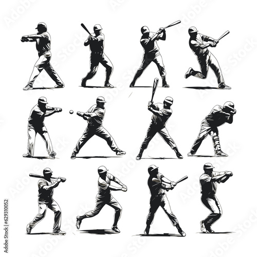 Baseball players silhouette set
