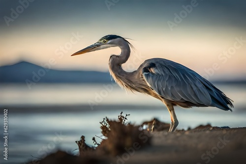 heron at sunset