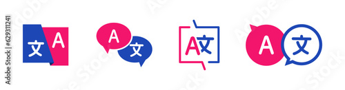 Translator app icon set. Online Translator. Language translator logo. Translation app icon. Multilingual translator for communication and learning languages. Vector illustration.