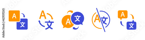 Translator app icon set. Online Translator. Language translator logo. Translation app icon. Multilingual translator for communication and learning languages. Vector illustration.