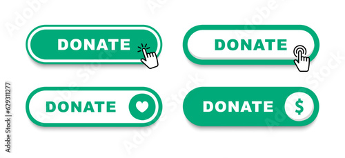 Donate button. Click button donate. Button for donation and charity. Donation by online payments. Financial support. Vector illustration.