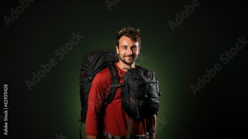 Studio portrait of a male traveler on the solid color background