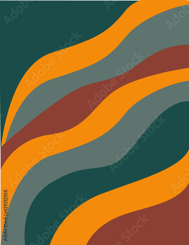 1970 Wavy Swirl Seamless Pattern in Orange and Pink Colors. Hand-Drawn Vector Illustration. Seventies Style, Groovy Background, Wallpaper, Print. Flat Design, Hippie Aesthetic