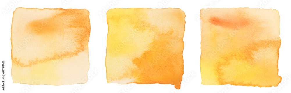 PNG Ink watercolor hand drawn square stain blot on  transparent. Wet yellow pastel color paper texture background. Set.