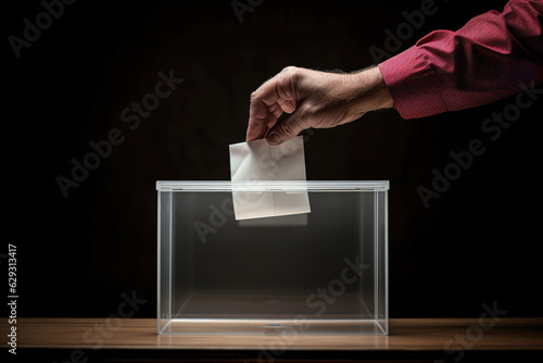 Man puts his vote into the ballot box. Elections in Poland.