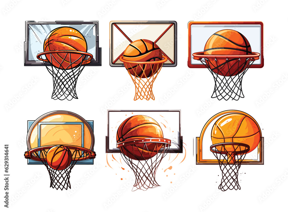 Set of Basketball ball in a hoop vector illustration