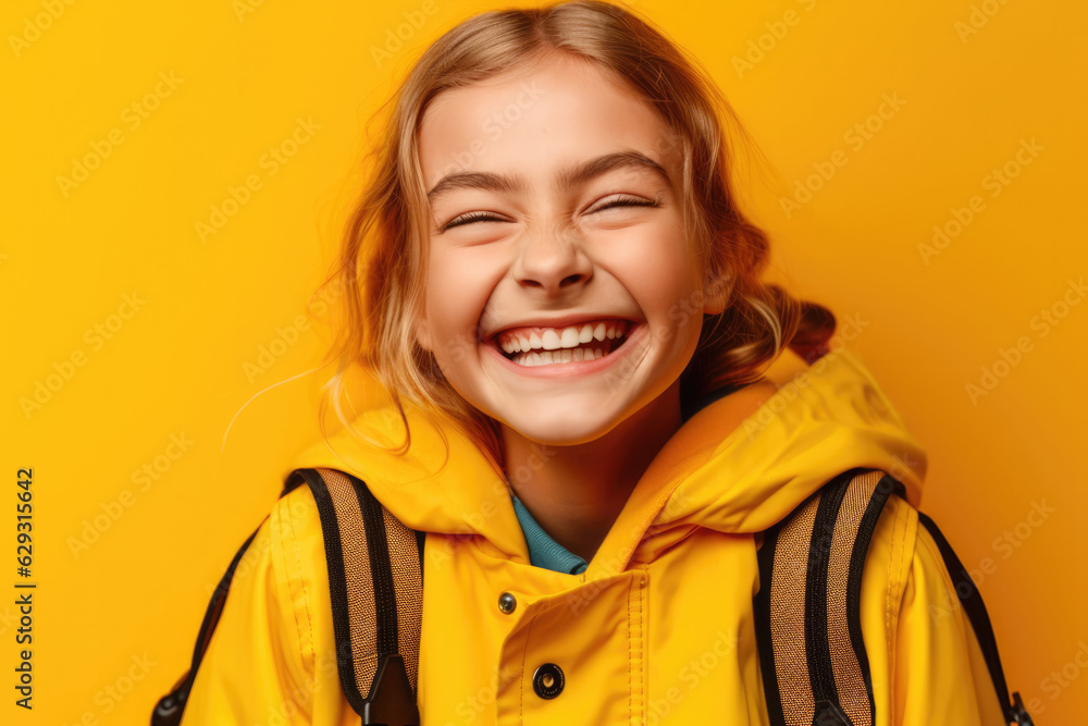happy kid with backpack and beautiful smile on yellow background. Back to school. happy kid with backpack and beautiful smile on yellow background. Back to school.