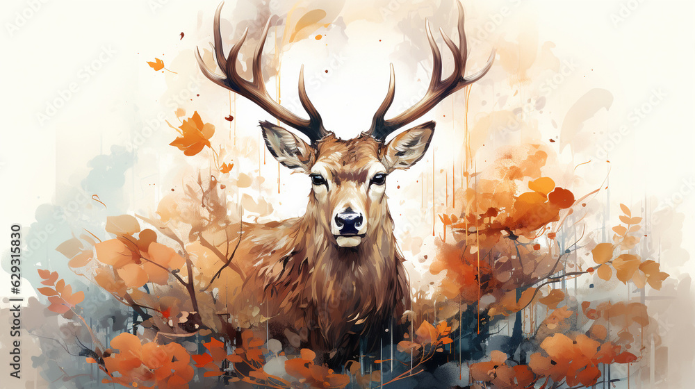 An evocative artwork of a Noble Deer in autumnal hues, symbolizing strength and wisdom 
