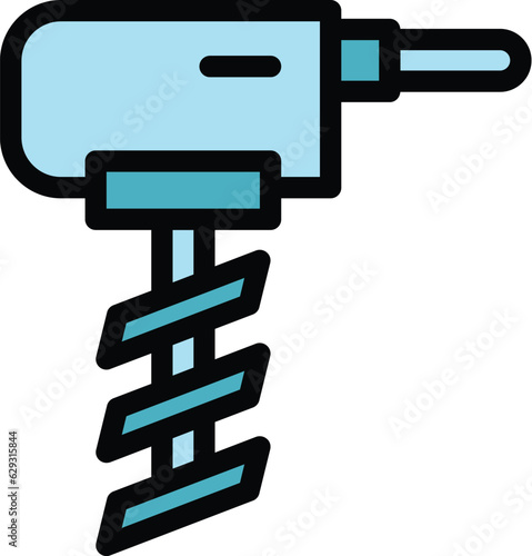 Ice fishing electric drill icon outline vector. Fisherman hole. Winter lake color flat