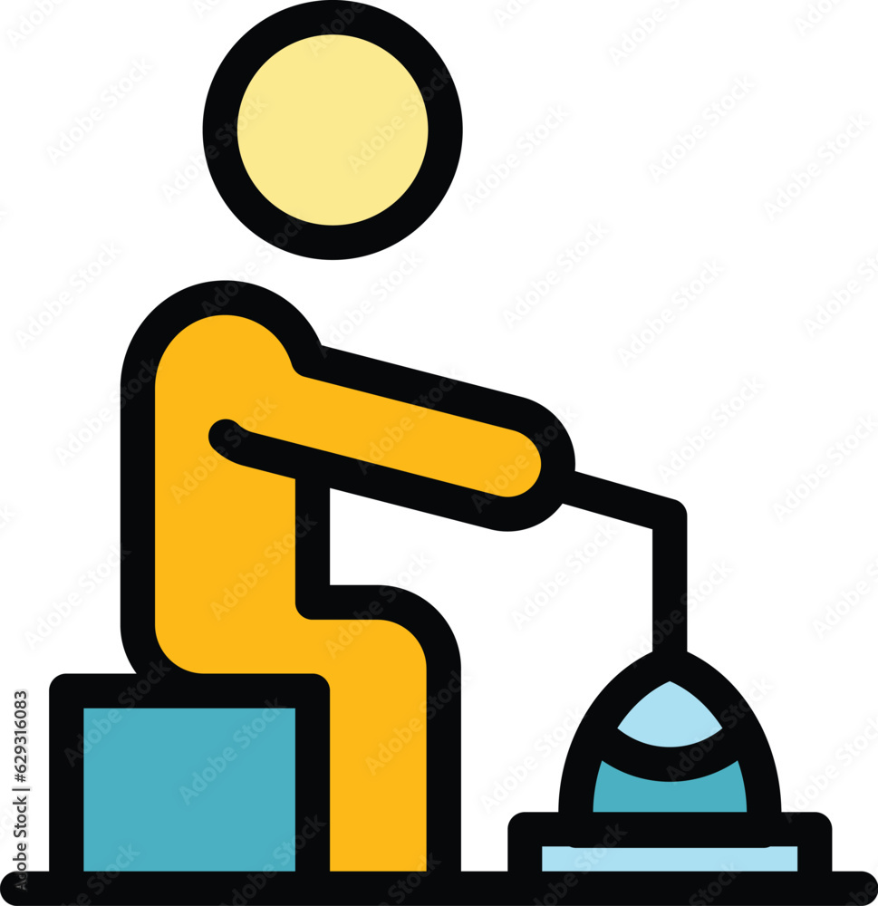 Fisherman icon outline vector. Ice fishing. Winter lake color flat Fisherman icon outline vector. Ice fishing. Winter lake color flat