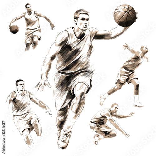 Hand drawn basketball players set
 photo
