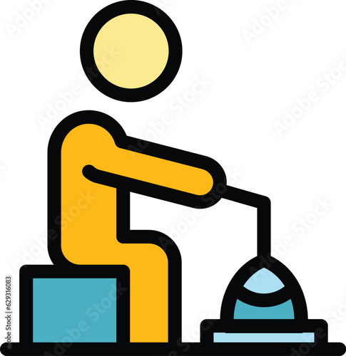 Fisherman icon outline vector. Ice fishing. Winter lake color flat
