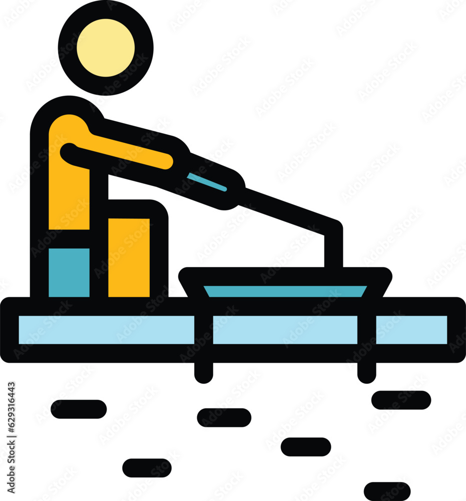Man ice fishing icon outline vector. Hole fish. Frozen winter color flat Man ice fishing icon outline vector. Hole fish. Frozen winter color flat