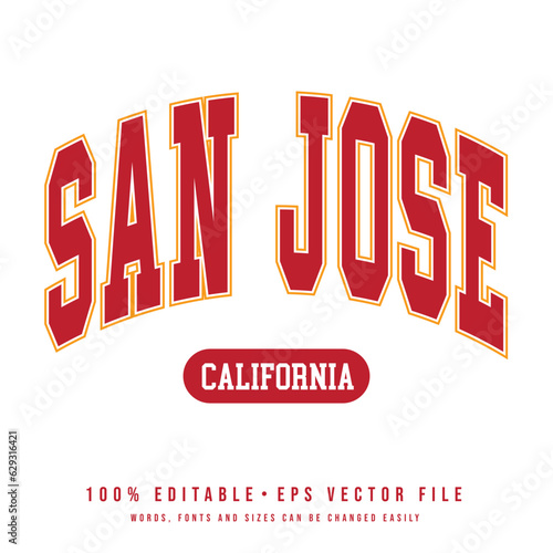 San Jose text effect vector. Editable college t-shirt design printable text effect vector photo