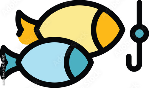Ice winter fish icon outline vector. Lake winter. Frozen river color flat