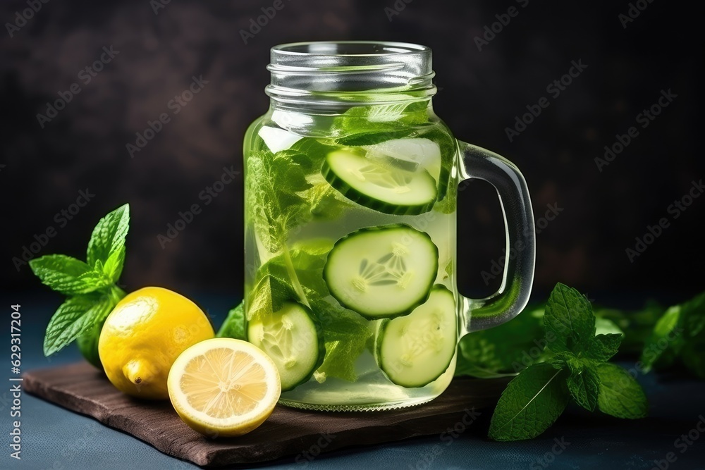 Cold drink with cucumber and lime. Infused cucumber drink with mint. Detox water. Cold drink with cucumber and lime. Infused cucumber drink with mint. Detox water.