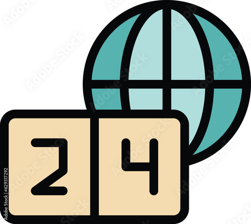 Global timezone icon outline vector. World zone. Clock map color flat