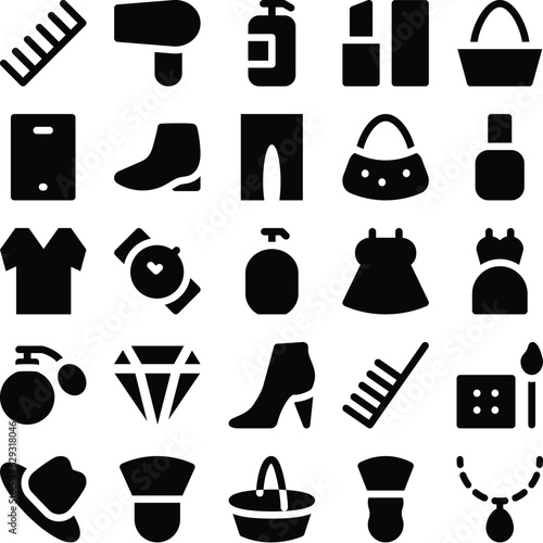 Collection of Fashion Elements Bold Line Icons


