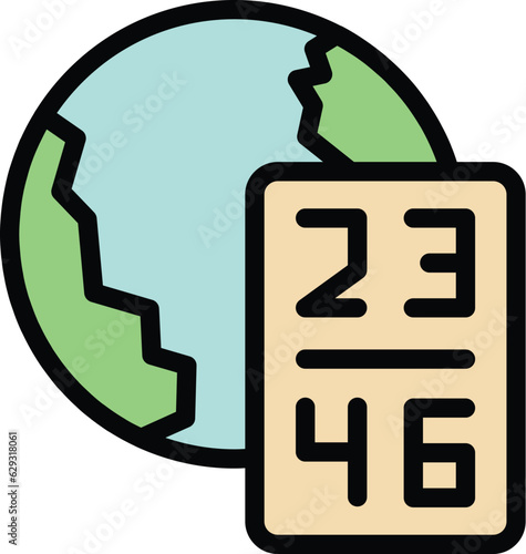 Globe time zone icon outline vector. Clock map. Local time color flat