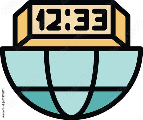 Flight time icon outline vector. World zone. International clock color flat