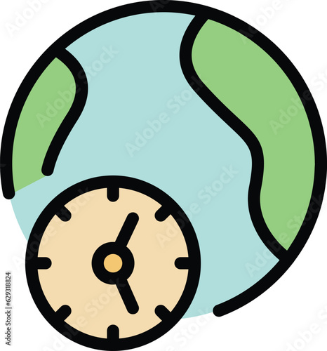 China time zone icon outline vector. International map. Asia travel color flat