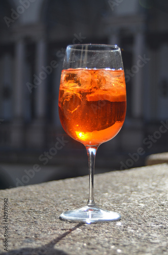 Aperol spritz in a wineglass