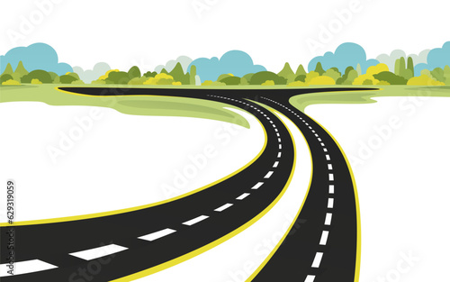 Road to infinity, vacation trip, banner horizon road sky. Vector