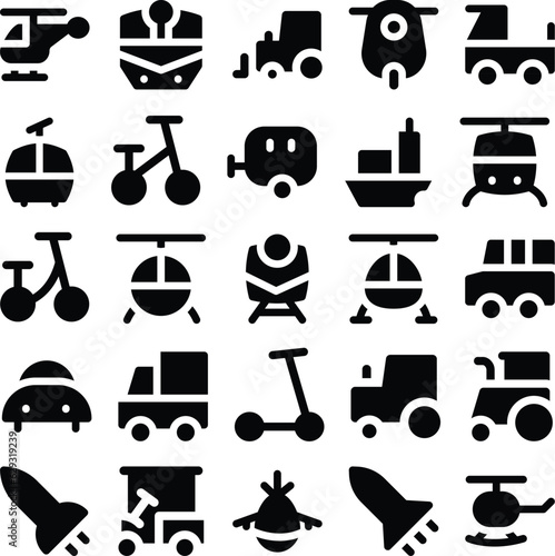 Set of Transport and Vehicles Bold Line Icons

