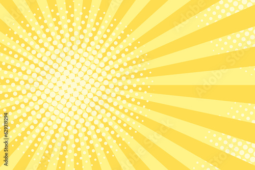 Vector background in comic book style with sunburst rays and halftone gradient. Retro pop art design.