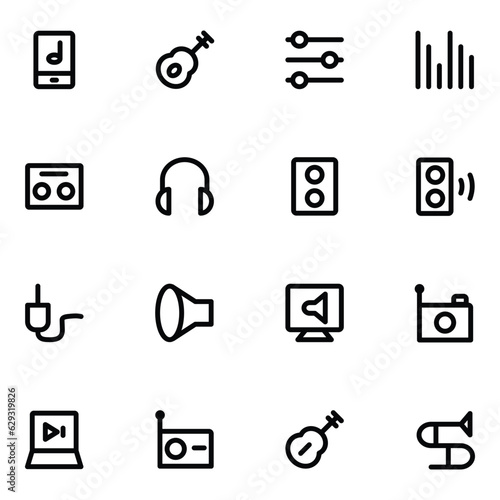Bold Line Icons of Music Instruments

